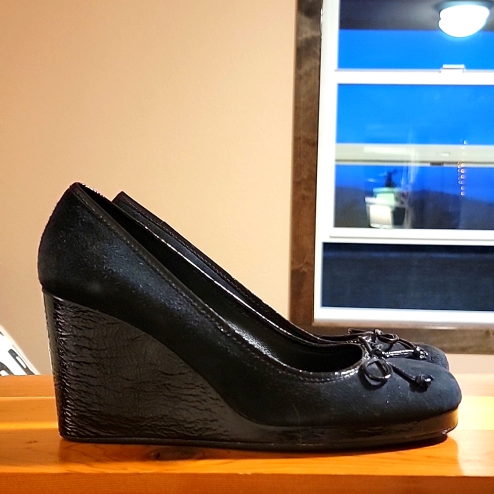 Coach black suede wedge